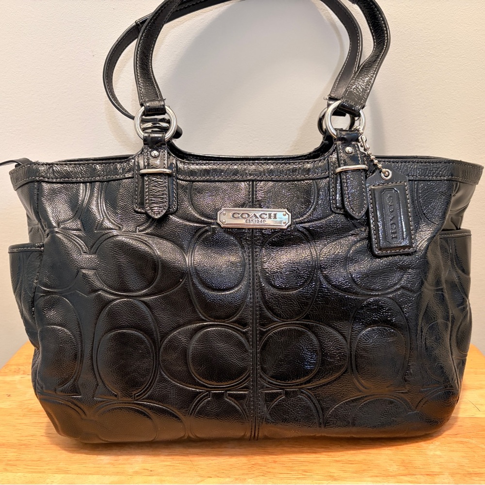Coach Embossed Black Leather Tote